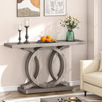Tribesigns 55 inches Console Table with Geometric Base, Farmhouse Hallway Table, Wooden Entryway Sofa Table, Unique Long Accent Table for Decoration and Organization (Grey)