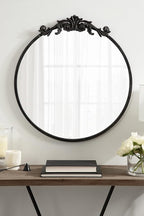 Kate and Laurel Arendahl Ornate Glam Round Mirror, 24 Inch Diameter, Black, Dramatic Baroque Style Wall Mirror for Vintage Antique Inspired Home Decor Aesthetic