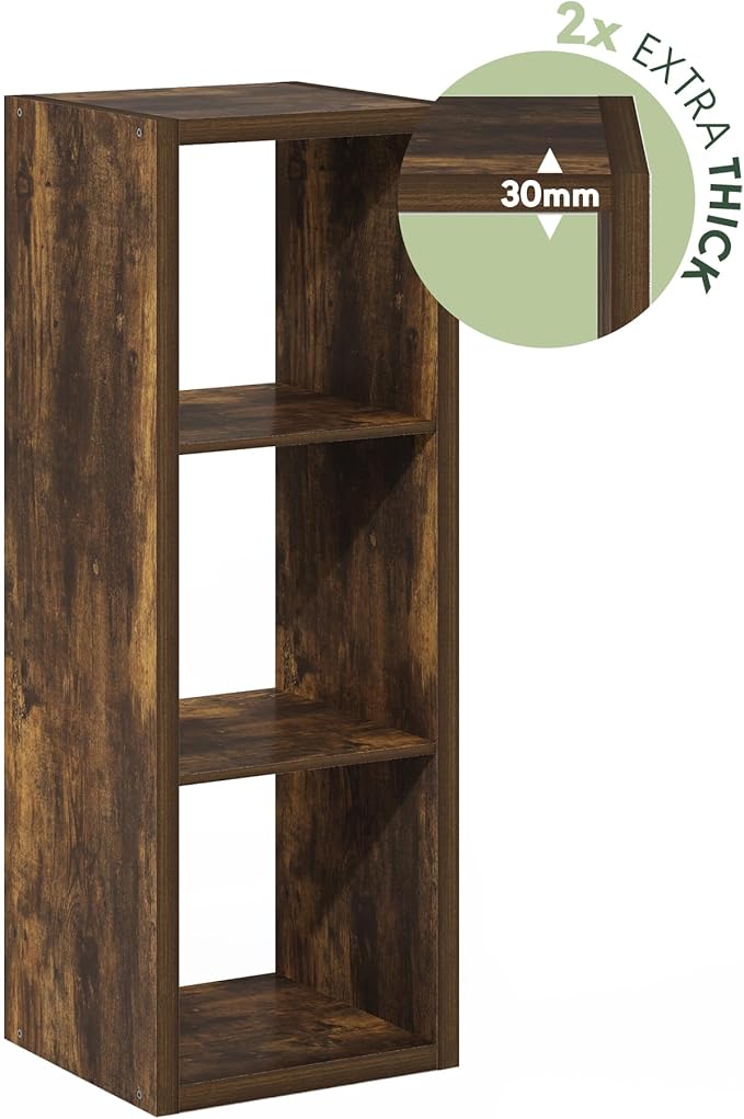 Furinno Cubicle Book Shelf, 3-Cube Thick Frame Bookshelf, Horizontally & Vertically Reversible Bookcase with Open Back, 14.6 x 15.9 x 44, for Living Room, Bedroom, Home Office, Amber Pine