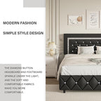 BarnFurin Twin Bed Frame with Headboard, Upholstered Bed with Diamond Tufted Design, Kids Bed Frame with Wooden Slats Support, No Box Spring Required, Easy Assembly, Black