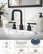 WOWOW Oil Rubbed Bronze Bathroom Faucet Widespread Bathroom Sink Faucet 3 Holes Vanity Faucet 2 Handle Basin Tap with Drain and Suplly Lines Retro