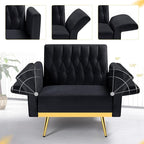 Velvet Accent Chair with Adjustable Armrests and Backrest, Button Tufted Lounge Chair, Single Recliner Armchair with Ottoman and Pillow for Living Room, Bedroom, Black