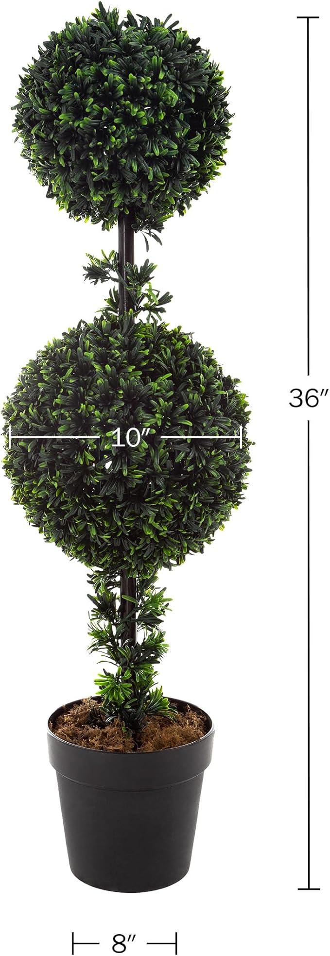 Set of 2 Topiary Trees - 36-Inch Double Ball Podocarpus Fake Plants - Realistic Indoor or Outdoor Potted Faux Plants for Home Decor by Pure Garden