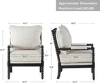 DUHOME Linen Fabric Spindle Accent Chair with Wood Frame,Bobbin Chair with High Resilience Spring Cushion and Armrest Pads, Leisure Armchair for Living Room Bedroom Farmhouse Home Office Belcony