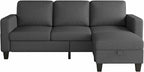 Sectional Sofa and Couches for Living Room, 78'' Dark Grey 3 Seat L-Shaped Couch with Movable Ottoman, Comfy Fabric Convertible Sectionals Sofas with Chaise for Apartment, Office, Small Space