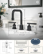 3 Hole Bathroom Faucet Black: WOWOW 8 Inch Bathroom Sink Faucet Widespread, Two Handle Vanity Taps with Pop-up Drain and Supply Lines, 360 Swivel Lavatory Tap High Arc Modern (2 Sets)