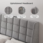 ONBRILL Ergonomic Upholstered Full Size Headboard w/Charging Station, Linen Wingback Headboards w/Storage Pocket, Full Headboard Only, Bed Frame Adapters, Sturdy Solid Wood Bed Head Board, Light Grey