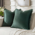 FUTEI Christmas Army Green Velvet Decorative Throw Pillow Covers 26x26 Set of 2,Soft Cozy Edge with Tassels Euro Pillow Shams,Boho Modern Home Decor for Couch Bed Living Room