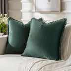 FUTEI Christmas Army Green Velvet Decorative Throw Pillow Covers 26x26 Set of 2,Soft Cozy Edge with Tassels Euro Pillow Shams,Boho Modern Home Decor for Couch Bed Living Room