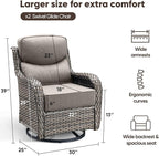 Swivel Patio Chairs Set of 2 with 6" Thick Cushion - Wicker Outdoor Swivel Rocker Patio Chairs, High Back Comfortable Outdoor Glider Chairs 360° Rotation Glider Gray Wicker - Gray Cushion