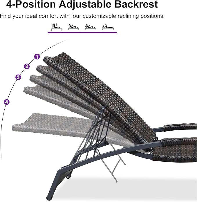 PURPLE LEAF Patio Chaise Lounge Chair Set of 2 Wicker Tanning Outdoor Pool Adjustable Recliner Chair for Outside Beach Poolside Sunbathing Lounger Dark Brown