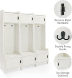 Crosley Furniture Fremont 3-Piece Hall Tree Entryway Set with Storage Cabinets and Coat Rack Hooks, Distressed White