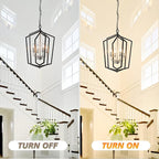 4-Light Farmhouse Chandelier for Dining Room, Modern Foyer Lighting Fixture, 18.1" Lantern Pendant Light, Kitchen Island Hanging Pendant Light Fixture, for Bedroom, Entryway Hallway