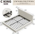 RECCI Cloud Upholstered California King Bed Frame with Headboard, 5 Inch Foam Padded Platform, No Box Spring, Easy Assembly (Cream)