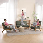 INZOY Mid-Century Modern Accent Chair Set of 2, Green Reading Armchair with Waist Cushion, Upholstered Living Room Chairs for Bedroom Sunroom