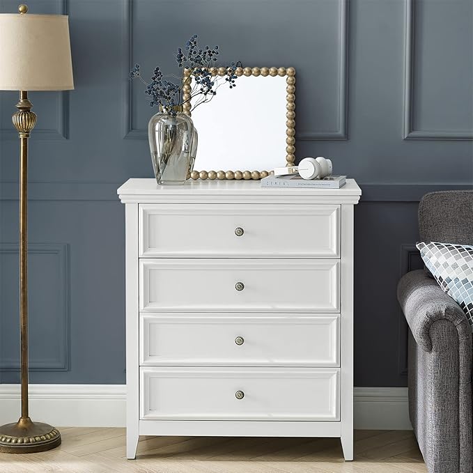 White Dresser for Bedroom,4 Chest of Drawers Dresser,Tall Nightstand Modern Clothes Organizer Cabinet for Bedroom,Closets,Hallway