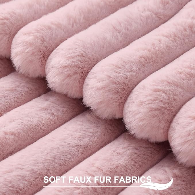 Pallene Faux Fur Plush Throw Pillow Covers 16x16 Set of 2, Luxury Soft Fluffy Striped Decorative Pillow Covers for Sofa, Couch, Living Room, Blush Pink