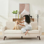 Tbfit 77" W Loveseat Sofa, Mid Century Modern Love Seat Couches for Living Room, Button Tufted Upholstered Small Sofa Couch for Bedroom, Beige