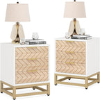 Tribesigns 3 Drawers Nightstand, 2Pcs Modern White and Gold Bedside Table with Metal Legs for Bedroom, Living Room, Apartment