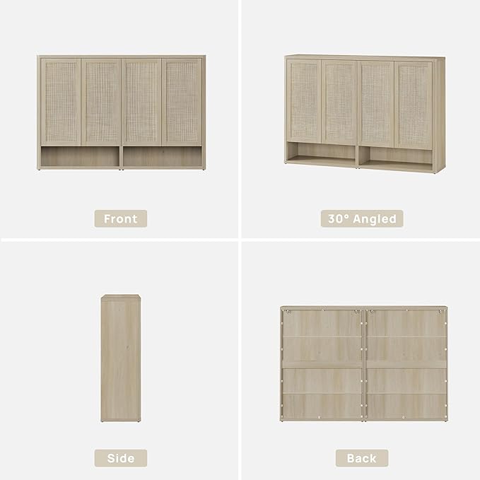 SICOTAS Rattan Shoe Storage Cabinet - Modular Shoe Cabinets with Door Tall Large Shoe Cabinet Storage for Entryway - 65.6" Wide Modular Cabinet for Hallway, Living Room