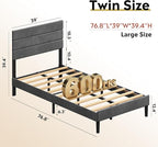 WLIVE Twin Size Upholstered Bed Frame, Velvet Square Tufted Headboard, Sturdy Metal & Wooden Slats Support, No Box Spring Needed, Light Grey