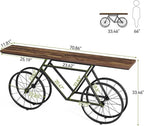LITTLE TREE Narrow Sofa Table, 70.9-Inch Extra Long Console Table for Living Room, Entryway, with Unique Bicycle Metal Base. Rustic Brown