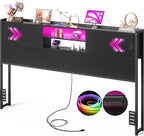 Homieasy Headboard for King Size Bed with Storage, Sturdy Bookcase Headboards with Outlet, USB & LED Light, King Size Headboard Only, Head Board with Sliding Doors & Bed Adapter for Bedroom, Black