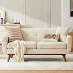 Tbfit Loveseat Sofa, Mid-Century Love Seat Couches, Boucle Small Sofa for Living Room, Bedroom, Office, Button Tufted Upholstered Furniture, Beige