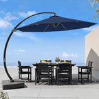 7 Piece Patio Dining Set with 11ft Patio Umbrella (Navy), 7 Black Outdoor HDPE Dining Set with 6 Chairs + 1 Large Table with 2" Umbrella Hole, for Market, Pool, Garden, Backyard, Deck