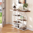 41.3" Console Table for Entryway, Industrial Hallway Sofa Table with Storage Shelves, Narrow Accent Decor Living Room Furniture with Circle Base for Foyer, Entrance, Brown White