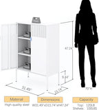 2 Door Accent White Metal Storage Cabinet with Adjustable Shelves and Air Vent Doors, 3 Tier Metal Sideboard Cabinet for Home, Office, Entryway, Hallway, Assembly Required, (LC-WGG-W)