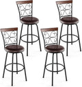 COSTWAY Bar Stools for Kitchen Island, 24/30 Inch Adjustable Seat Height Swivel Barstools Set of 4, Cushioned Seat & Cozy Backrest, Extra Leg Tubes for Height Adjustment, for Kitchen, Bar (4)
