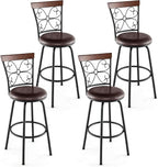 COSTWAY Bar Stools for Kitchen Island, 24/30 Inch Adjustable Seat Height Swivel Barstools Set of 4, Cushioned Seat & Cozy Backrest, Extra Leg Tubes for Height Adjustment, for Kitchen, Bar (4)