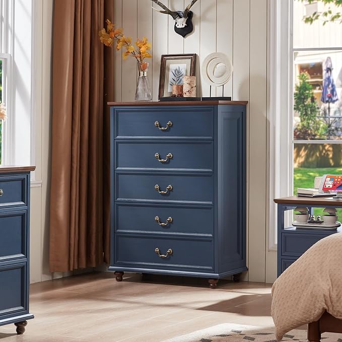 Bedroom Dresser Sets, 54" Wide 7 Drawers Dresser and 45" Tall 5 Drawers Dresser, Wooden 2 Piece Bedroom Furniture Set, Chest of Drawer for Bedroom, Home, Living Room, Hallway, Navy Blue