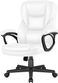 JUMMICO Executive Office Chair High Back Managerial Home Desk Chair, Adjustable Swivel Computer PU Leather Chair with Lumbar Support (White)