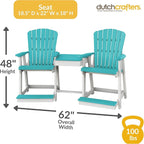 DutchCrafters Plastic Poly Outdoor Bistro Set with 2 Chairs and Attached Center Table, 3 Piece Patio Furniture Set - Amish Made in USA (Black & Aruba Blue)