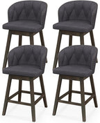 COSTWAY Counter Height Bar Stools Set of 4, Fabric Upholstered Island Stools with 360° Swivel Seat & Button-Tufted Back, Modern Pub Stools with Solid Rubber Wood Frame (Grey,4)