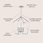 JONATHAN Y JYL7437C Pagoda Lantern Dimmable Adjustable Metal LED Pendant Classic Traditional Farmhouse Dining Room Living Room Kitchen Foyer Bedroom Hallway, 16 in, Chrome