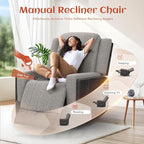 Oversize Manual Recliner Chair for Adults, Extra Wide Single Reclining Sofa Chair with Ergonomic, FSC Certified, Grey Linen-Blend & Chocolate Leather Scandinavian Chic for Living Room, RV