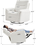 VANOMi Power Recliner Chair Swivel Glider, Electric Rocking Recliner Chairs with USB and Type-C Ports, Nursery Chair Recliner for Living Room, Bedroom, Apartment（White）