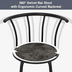 VECELO Bar Stools Set of 2, Swivel Counter Barstools with Backrest, Bar Height Chairs for Dining Room, Kitchen Island, Pub, Easy Assembly, Retro Grey