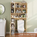 Itaar Over The Toilet Storage Cabinet, Farmhouse Rattan Bathroom Cabinet, Over Toilet Bathroom Organizer with Rattan Barn Doors & Toilet Paper Holder Stand, for Restroom, Laundry
