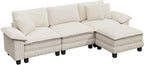 PHI VILLA Cloud Modular Couch Sets, 123.6" Sectional Sofa with L-Shaped Chaise, 4-Seater Upholstered Couches with Movable Ottoman for Living Room, Corduroy Fabric, Beige