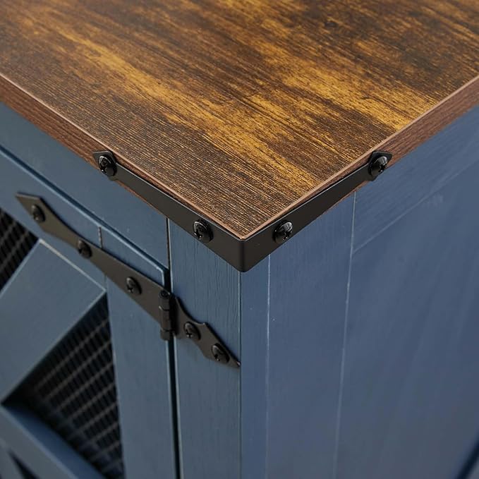 White Farmhouse End Table with Charging Station, 24" Wood Sofa Side Table with Mesh Barn Door, Nightstand with Adjustable Storage Shelf for Living Room, Square