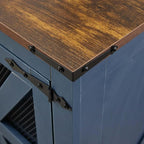 White Farmhouse End Table Set of 2, 24" Wood Sofa Side Table with Charging Station, Nightstand with Mesh Barn Door for Living Room, Square