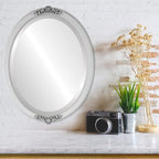 OVALCREST Oval Beveled Wall Mirror for Home Decor - Athena Style - Linen White - 26" x 22" Outside Dimensions