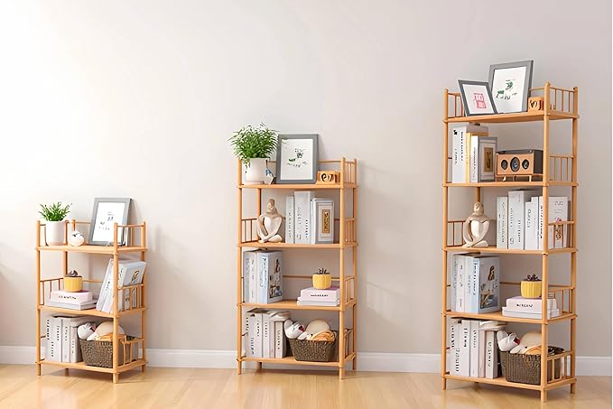 GOGOGO Expandable Bamboo Bookshelf - No Assembly & Modular, Bamboo 3-Tier Shelf & Ladder Shelf, Eco-Friendly Small Bookcase for Home Office- Useful Home & Housewarming Gift(Natural, 11.8" H(3 Tier))