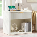 LEYAOYAO 31" Wide Fluted Nightstand Set of 2 with Charging Station, Oversized Extra Large 1 Drawer Night Stand with Golden Handle, White Wood Bedside Table Tall End Tables,for Bedroom, Living Room