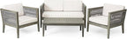 Christopher Knight Home Outdoor Acacia Wood Patio Set, 4-Pieces Patio Conversation Set, Outdoor Furniture with Coffee Table, Patio Deep Seating with Cushion, Porch Chairs for Garden, Grey+Beige
