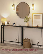 VASAGLE Set of 2 Console Tables with Power Outlets, Slim Behind Couch Sofa Tables, 5.9 x 39.4 x 31.5 Inches, 2 Hooks, Easy Assembly, for Entryway, Living Room, Ebony Black and Ink Black ULNT078B01